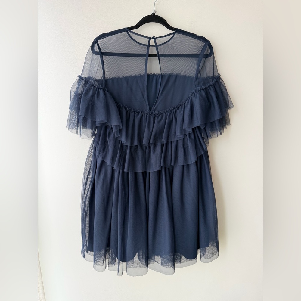 ASOS Tulle Ruffle Mini Dress - Navy - Picture 4 of 4